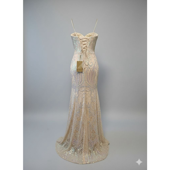 Women's Amelia Couture Prom Dress Size 16 Champagne Silver - Picture 3 of 7